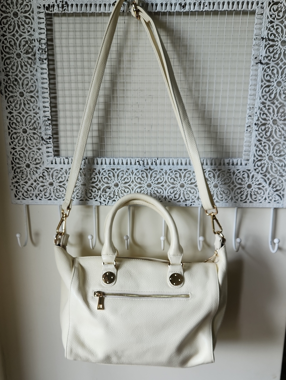 Onna Ehrlich Off White Purse Bag Pebbled Leather